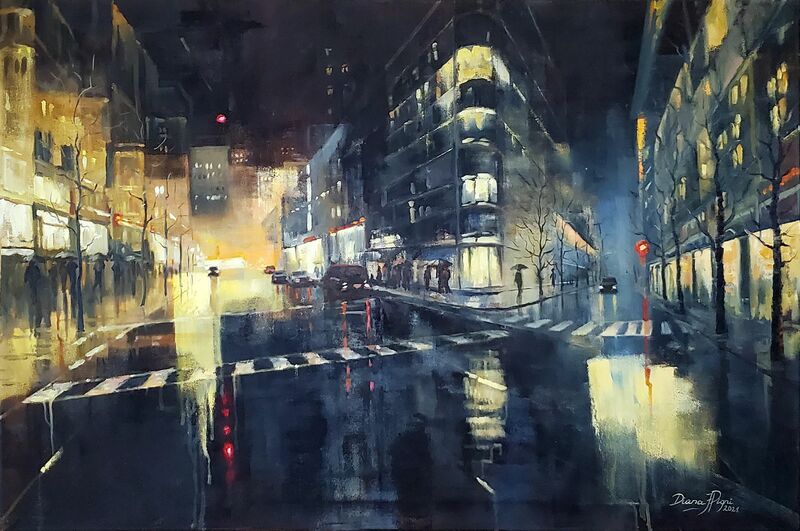 Urban Scene By Night - a Paint by Jevdokimova