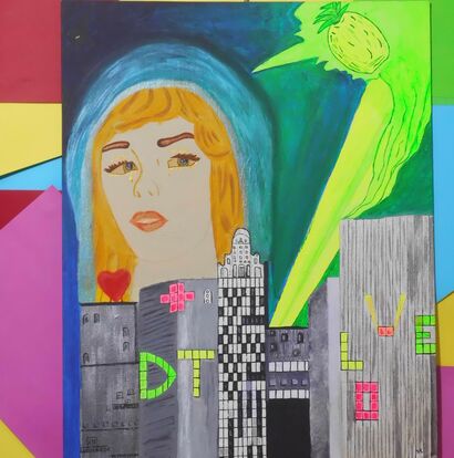 The Tailed Flower, The City, and The Kiwi  - A Paint Artwork by Tania Stefania Katzouraki