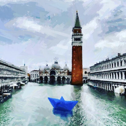 Venezia - Piazza San Marco - Blue paper boat - a Digital Art Artowrk by pierpa