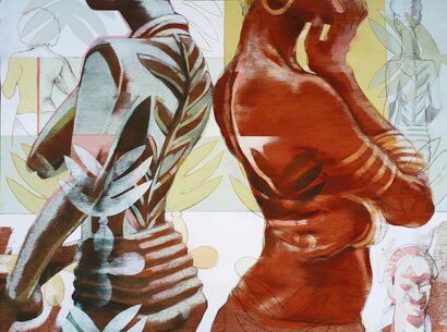 Standing By Olowé's Verandah Post - A Paint Artwork by Alvin Kofi