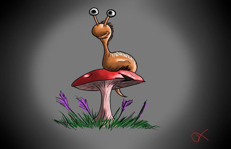 Slug on Mushroom - a Digital Art by Kd