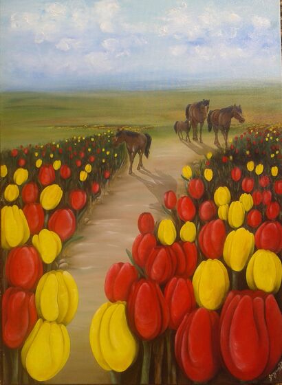 Viaggio in Olanda - Tulipani con cavalli  - A Paint Artwork by DANIELA GARGANO