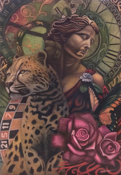 dama con leopardo - a Paintings Artwork by ALBERTO GRIGGIO