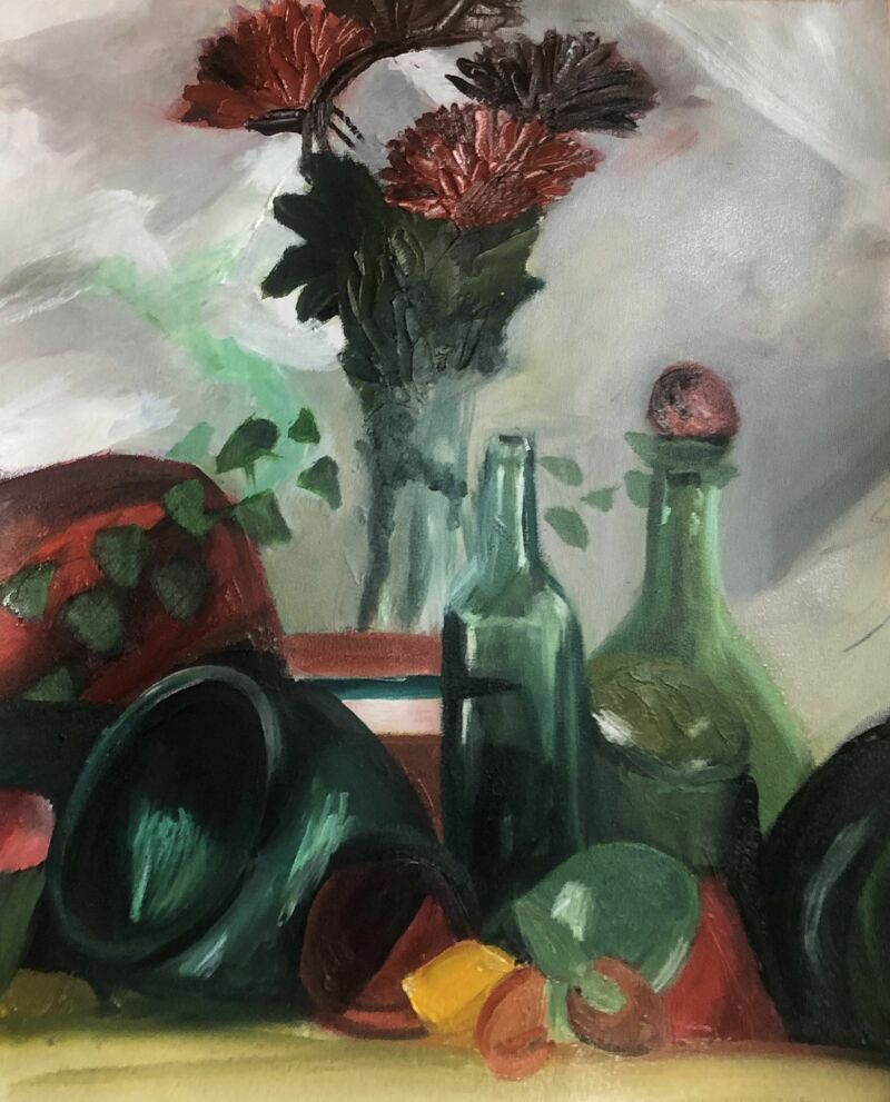 Green Glass Still Life - a Paint by Annie Miller