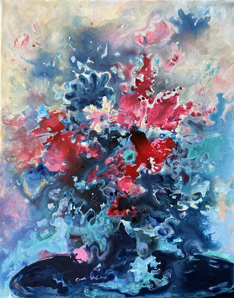 Floral melody in blue-carmine - a Paint by Andre Eva