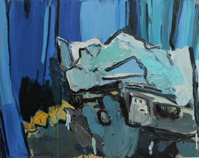 Blue Curtain and the Bed - a Paint by Diana Savostaite