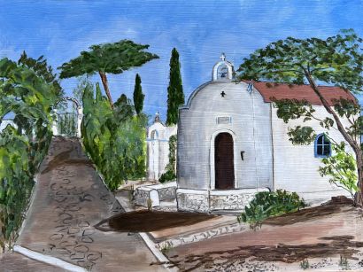 Church of Saint Savvas,  Kastellorizo - a Paintings Artwork by Joanne  Tunnicliffe