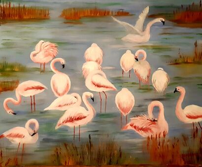 Flamants Roses - A Paint Artwork by Jo