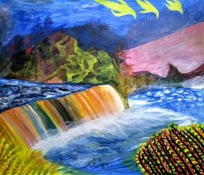 Landscape Mountain Waterfall  - A Paint Artwork by Nadim Ahmed  Khan 