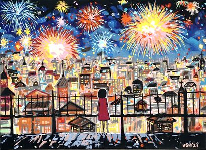 The Girl Watching Fireworks - a Paint Artowrk by HsunArt
