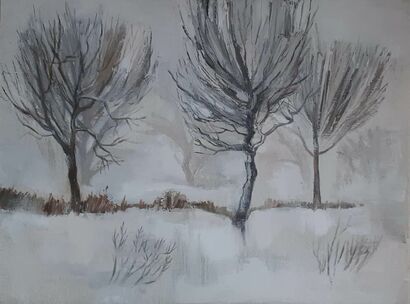 Trees in the Fog - a Paint Artowrk by Leah