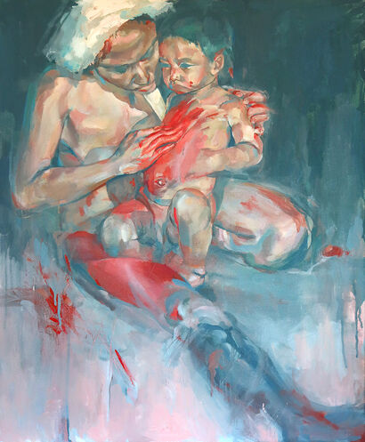 Zo\'é\'s achiote red bath - a Paint Artowrk by Elena Mahoney 