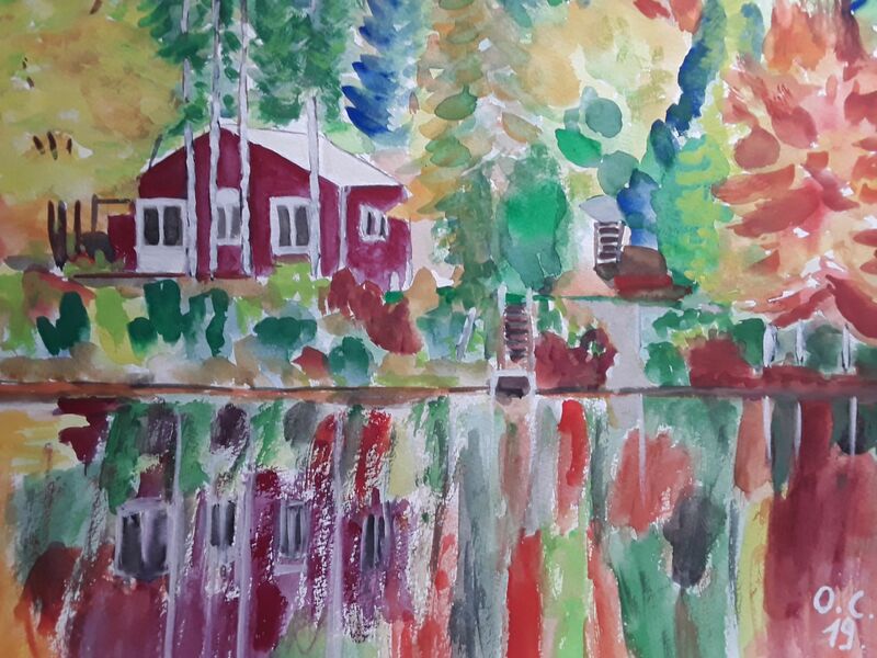 Rote Haus am Fluss - a Paint by Oscar Campello
