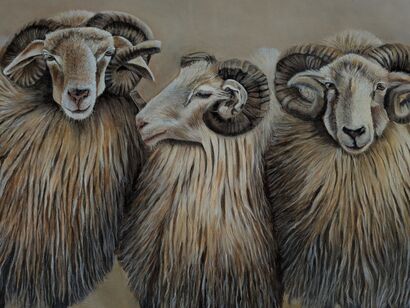 Three rams - a Paint Artowrk by Mahanaz  Jakoub 