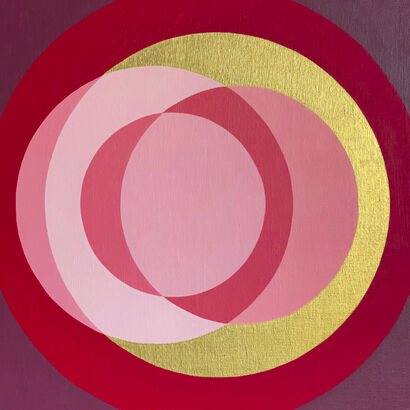Rotations of Circles in violet red, antique pink and antique gold - a Paint Artowrk by Laura Rota
