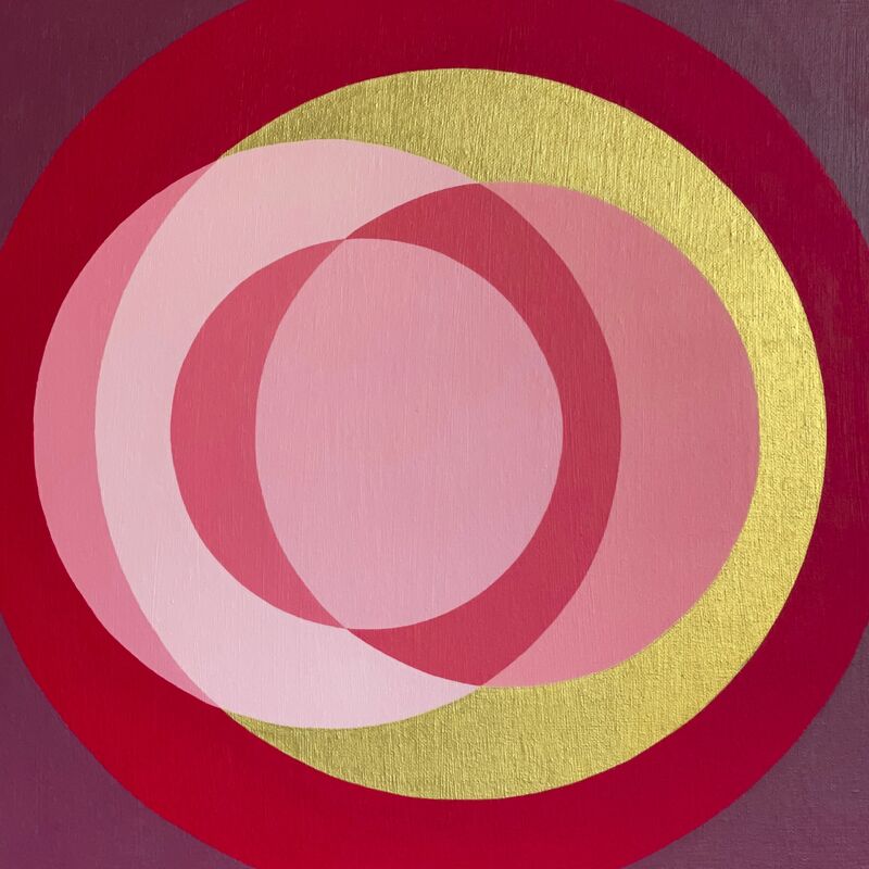 Rotations of Circles in violet red, antique pink and antique gold - a Paint by Laura Rota