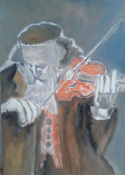 Clochard che suona il violino - A Paint Artwork by Renzo Sossella