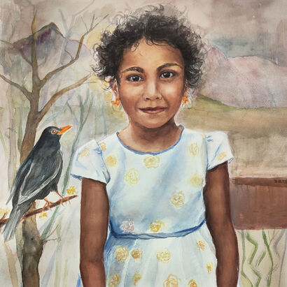 La bambina col vestito più bello e il merlo  - A Paint Artwork by boito