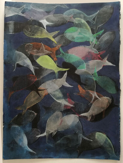 Pesci qua e là  (collezione pesci) - A Paint Artwork by Angela Maria Iuliano