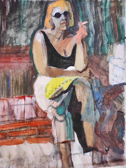 into the woods: broken leg, bleach hair & cigarette - a Paint Artowrk by Anca Luiza Sirbu