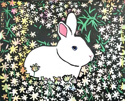 Innocent Bunny Admiring the Flowers - a Paint Artowrk by HsunArt