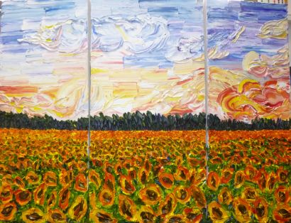 'Filed of Sunflowers' triptych, Collection 'Sunflowers' by Dr. Halyna Vakulenko