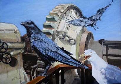 Seagull and crows - a Paint Artowrk by Dubois Helene