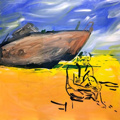 Shipwreck (A Letter by J.M.W. Turner to W.R. Fawkes upon Seeing the Ghost of Jackson Pollock on the Beach) - A Paint Artwork by Zoran Poposki