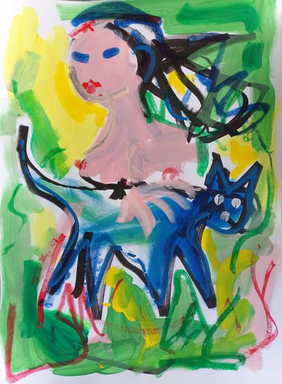 Woman and a cat - a Paint Artowrk by Hugo Perez