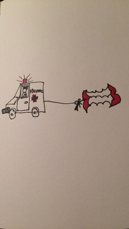 Ambulance Pulling an Apple Core - a Digital Graphics and Cartoon Artowrk by Sarah  Smith