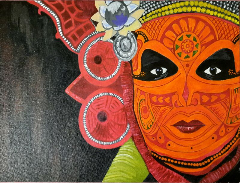 Theyyam Canvas Face Painting  - a Paint by Soorya  Devaraju