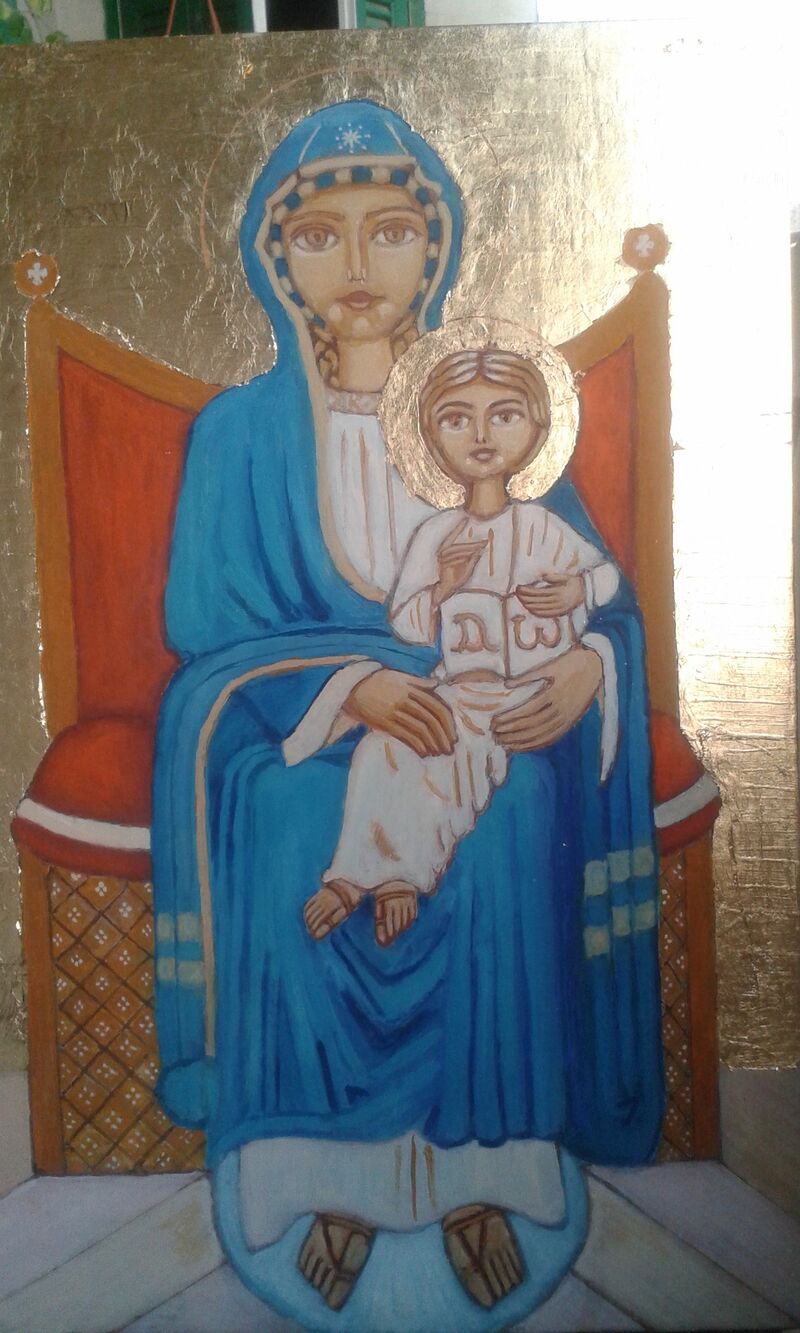Virgin Mary Queen and Jesus - a Paint by Amani  Wadie