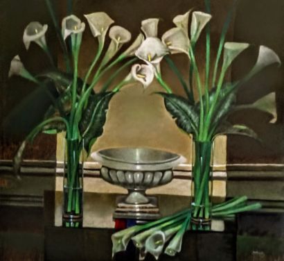 Flores calas y copa ornamental - a Paintings Artwork by Fabián 