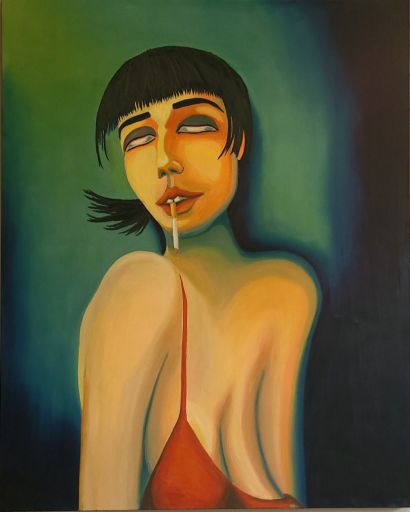 Smoker Under Streetlight  - a Paint Artowrk by Timothy Carter