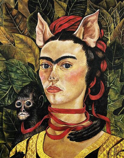 PIGDA KAHLO WITH MONKEY – PIGDA KAHLO CON MONO - a Paint Artowrk by Luis Rodriguez Naranjo