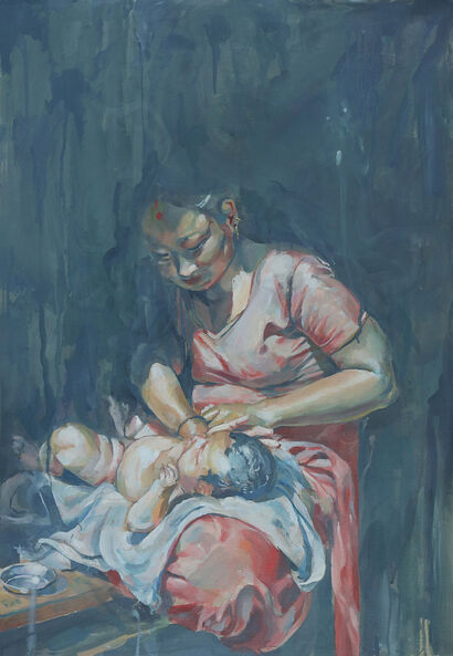 Nepalese mother - A Paint Artwork by Elena Mahoney 