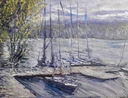 Pier, gray day - a Paint Artowrk by Bogdan Bryl