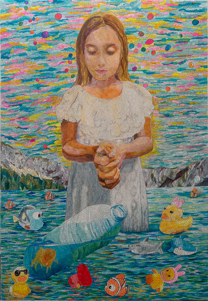 Back to the Plastic Age - Preyer for the last goldfish - A Paint Artwork by Simona Proto
