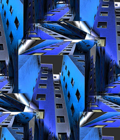 Blue Metallic City - A Digital Graphics and Cartoon Artwork by Greta Schnall