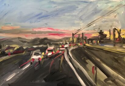 autostrada al tramonto - A Paint Artwork by Marie helene Bonasso