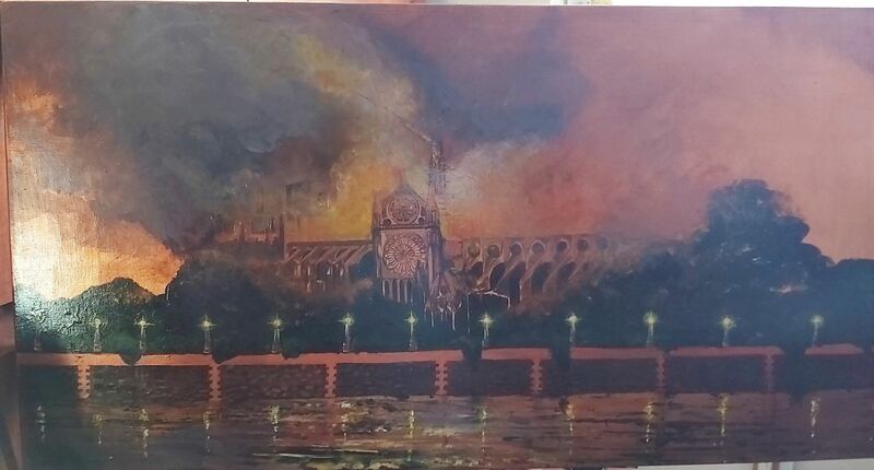 Notre Dame In flames - a Paint by Giorann Henshaw
