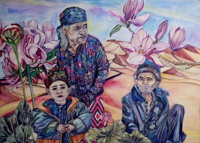 Taklimakan Desert along the Silk Road - A Paint Artwork by JING  LIU