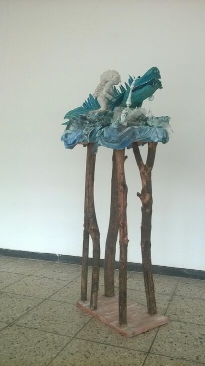 The girl and  the weeping fish - a Sculpture & Installation Artowrk by Manuela Clarin