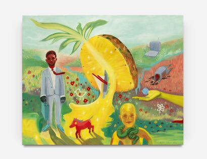 Before me unfolds a golden force, joyful and radiant like a pineapple juice. - a Paint Artowrk by Alejandro Giraldo