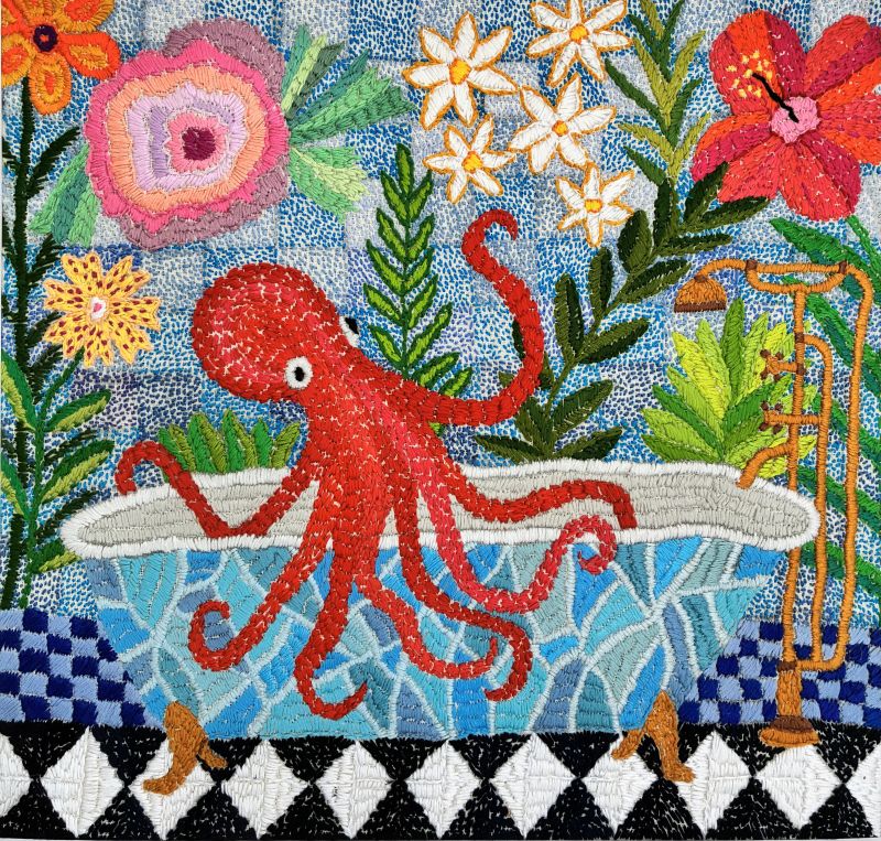 THE BATHING OCTOPUS - a Paintings by Stephanie Brucks - STICKART