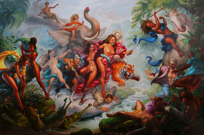 The Most Dangerous Game:  Nymphs and Satyrs Edition - A Paint Artwork by Michael and Tole