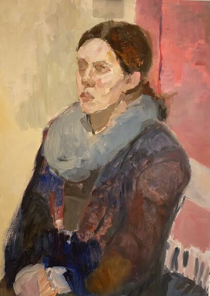 Woman in knitted cardigan - a Paint Artowrk by Geliia Riu