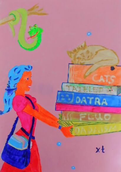 Tailed Flower\'s Life in Books  - a Paint Artowrk by Tania Stefania Katzouraki