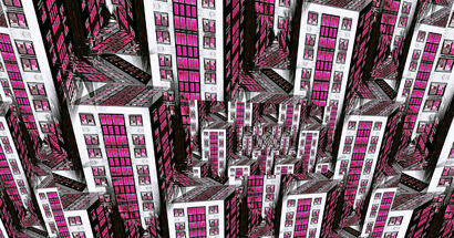 Pink Lighted City - A Digital Graphics and Cartoon Artwork by Greta Schnall