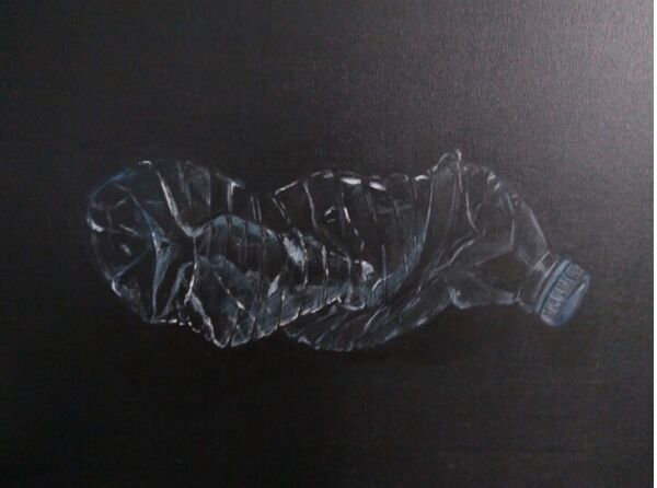 a plastic bottle of water squeezed for sustainability - a Paint by Daniela Silva